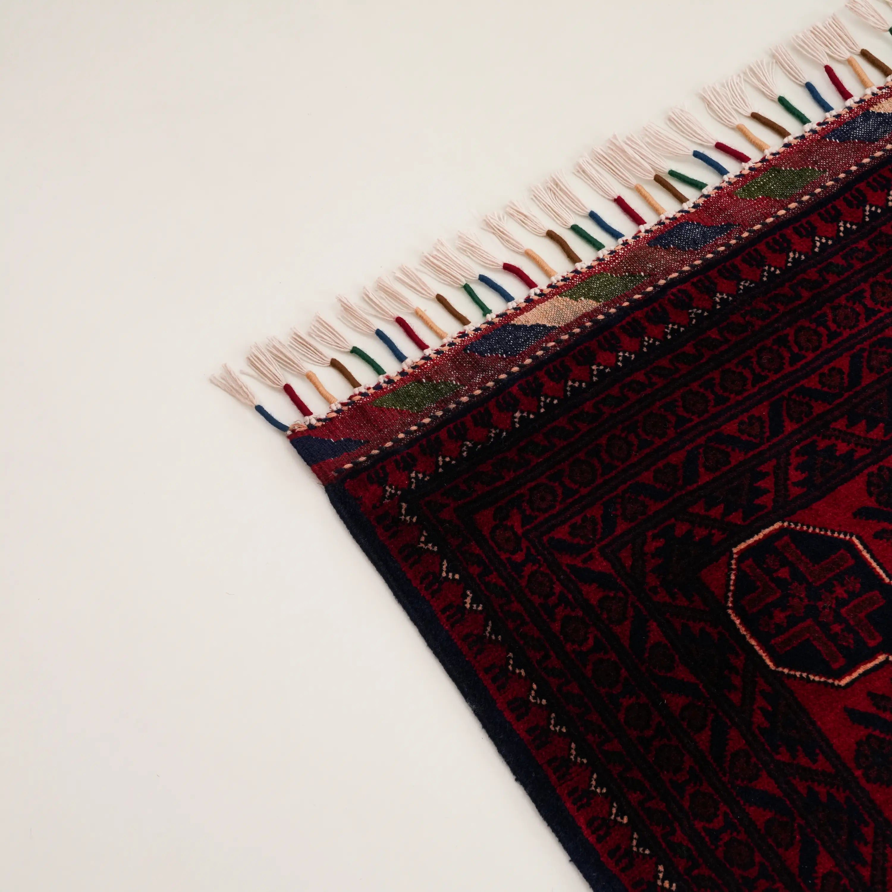 El Dokuma Yün Afgan Desenli Bordo Yün Khamyap Halı