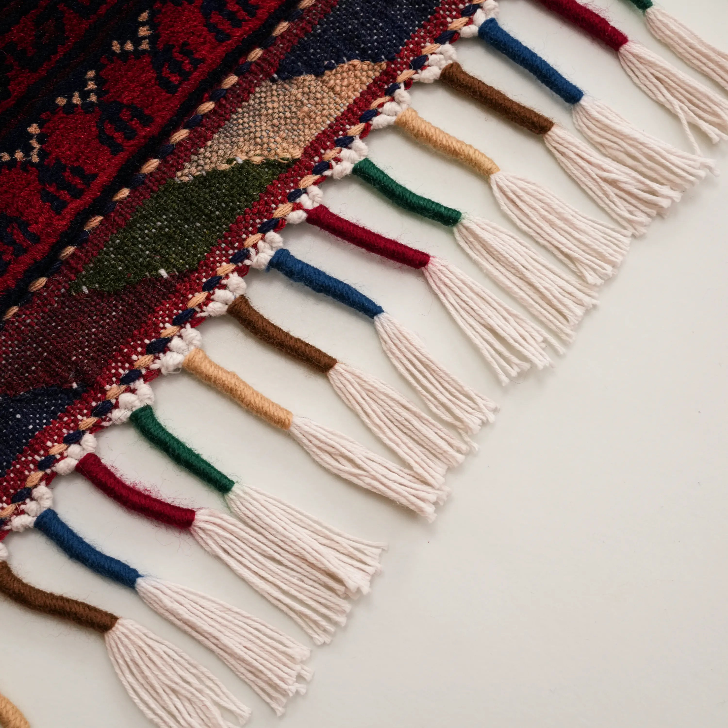 El Dokuma Yün Afgan Desenli Bordo Yün Khamyap Halı