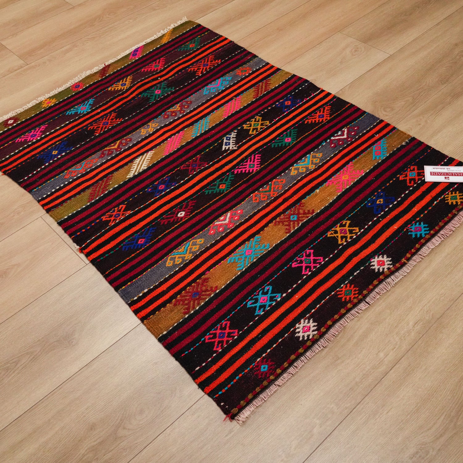 El Dokuma Yün Anadolu Desenli Konya Cicim Köy Kilimi, rengarenk, 95x130 cm — Halıcızade