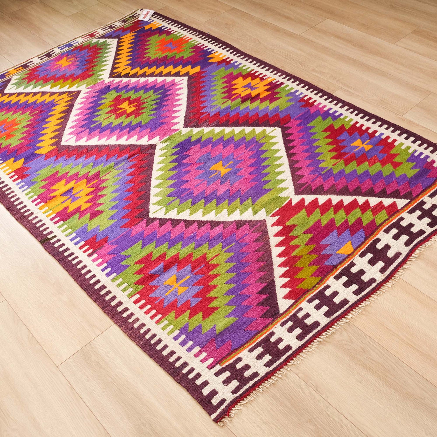 El Dokuma Yün Anadolu Desenli Sandık Eskisi Barak Kilim, rengarenk, 140x215 cm — Halıcızade