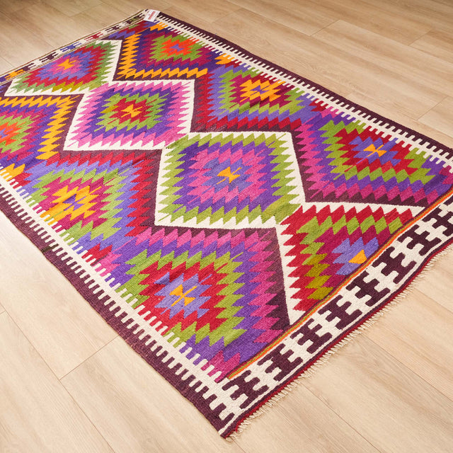 El Dokuma Yün Anadolu Desenli Sandık Eskisi Barak Kilim, rengarenk, 140x215 cm — Halıcızade