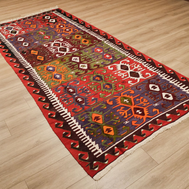 El Dokuma Yün Anadolu Desenli Sivrihisar Kilimi, rengarenk, 152x350 cm — Halıcızade