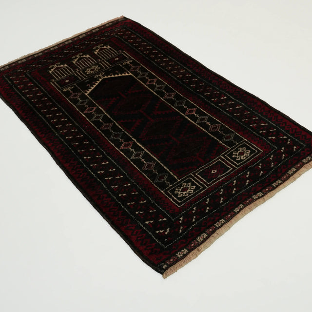 El Dokuma Yün Bordo Halı Seccade, 79x123 cm — Halıcızade