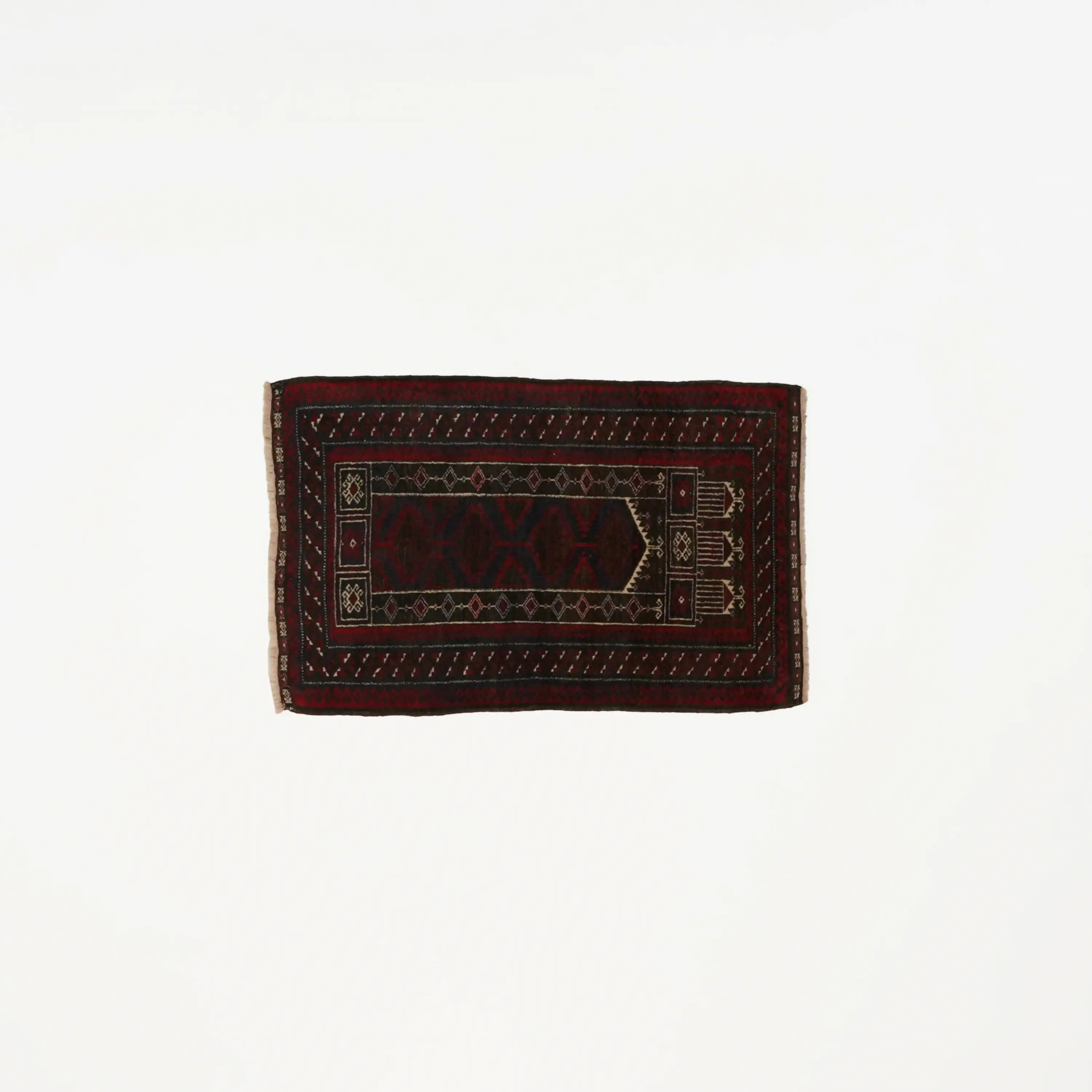 El Dokuma Yün Bordo Halı Seccade