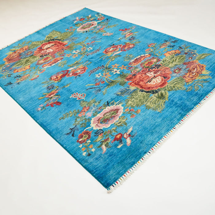 El Dokuma Yün Karabağ Desenli Mavi Halı, 174x237 cm — Halıcızade