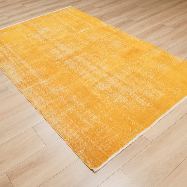 El Dokuma Yün Vintage Desenli Klasik Sarı Halı, 145x245 cm — Halıcızade