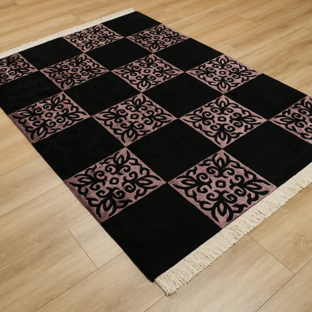 Black Damask Handwoven Wool Rug, 140×200 – 250×300 cm Halıcızade