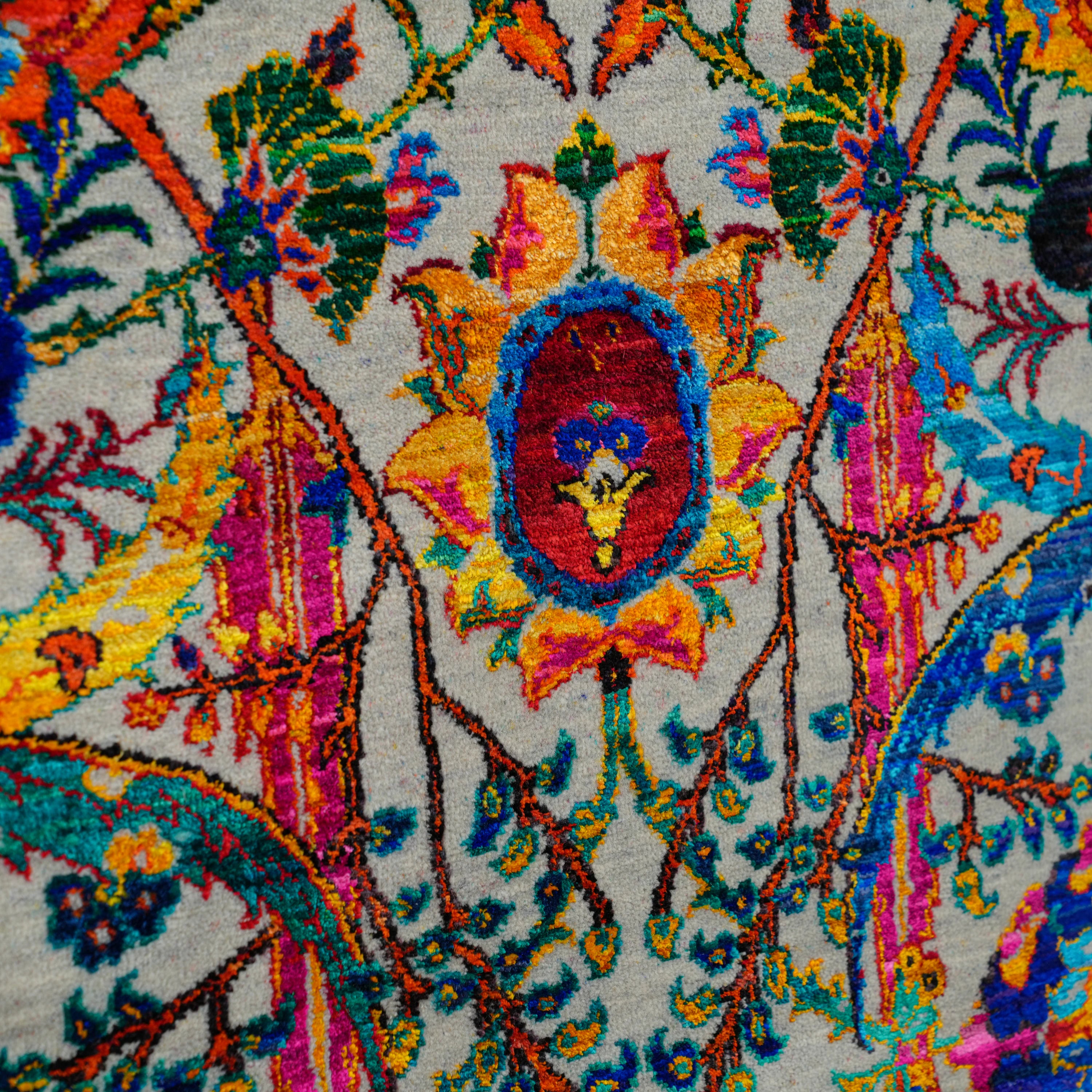 Elvan Series Handwoven Uşak Patterned colorful Silk Rug