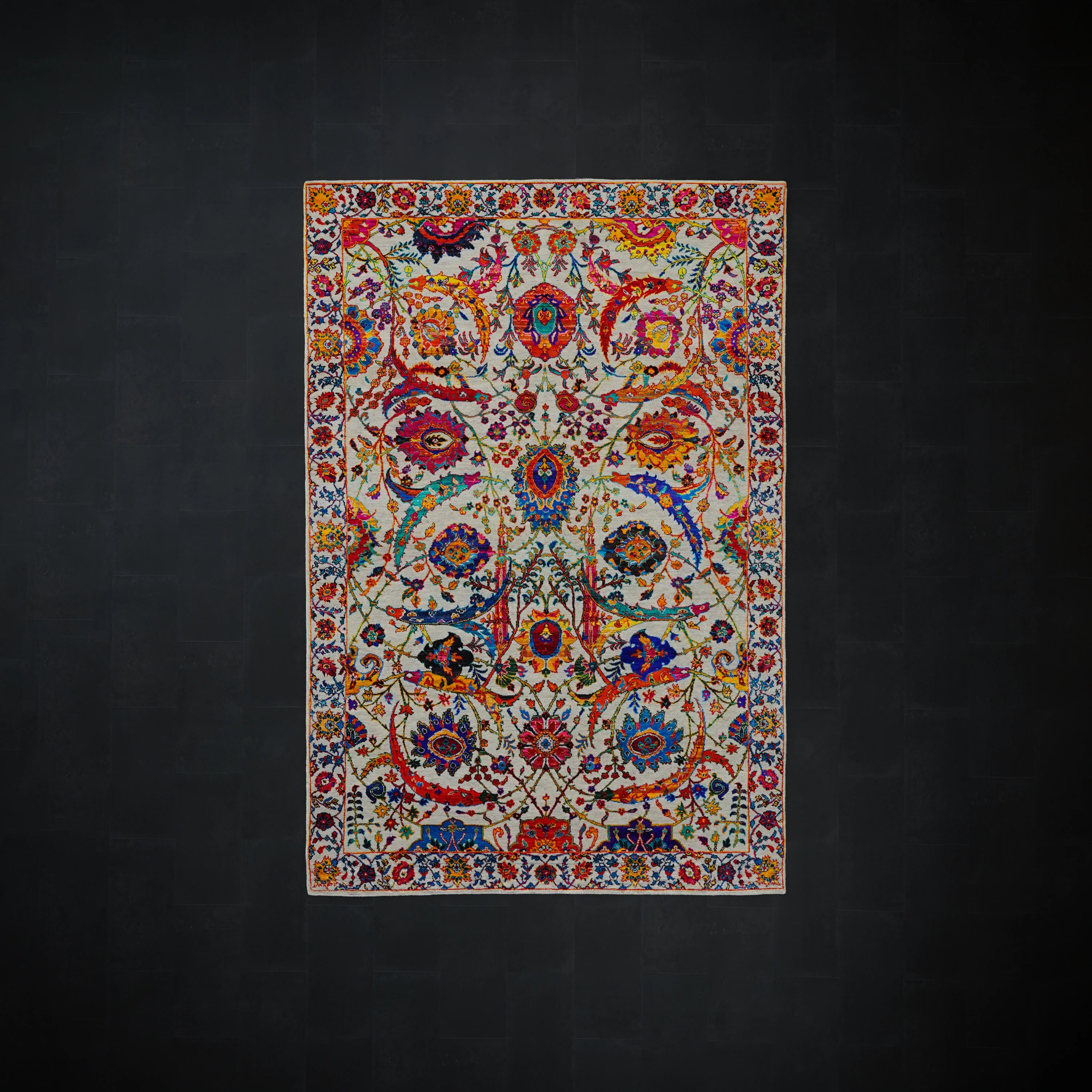 Elvan Series Handwoven Uşak Patterned colorful Silk Rug