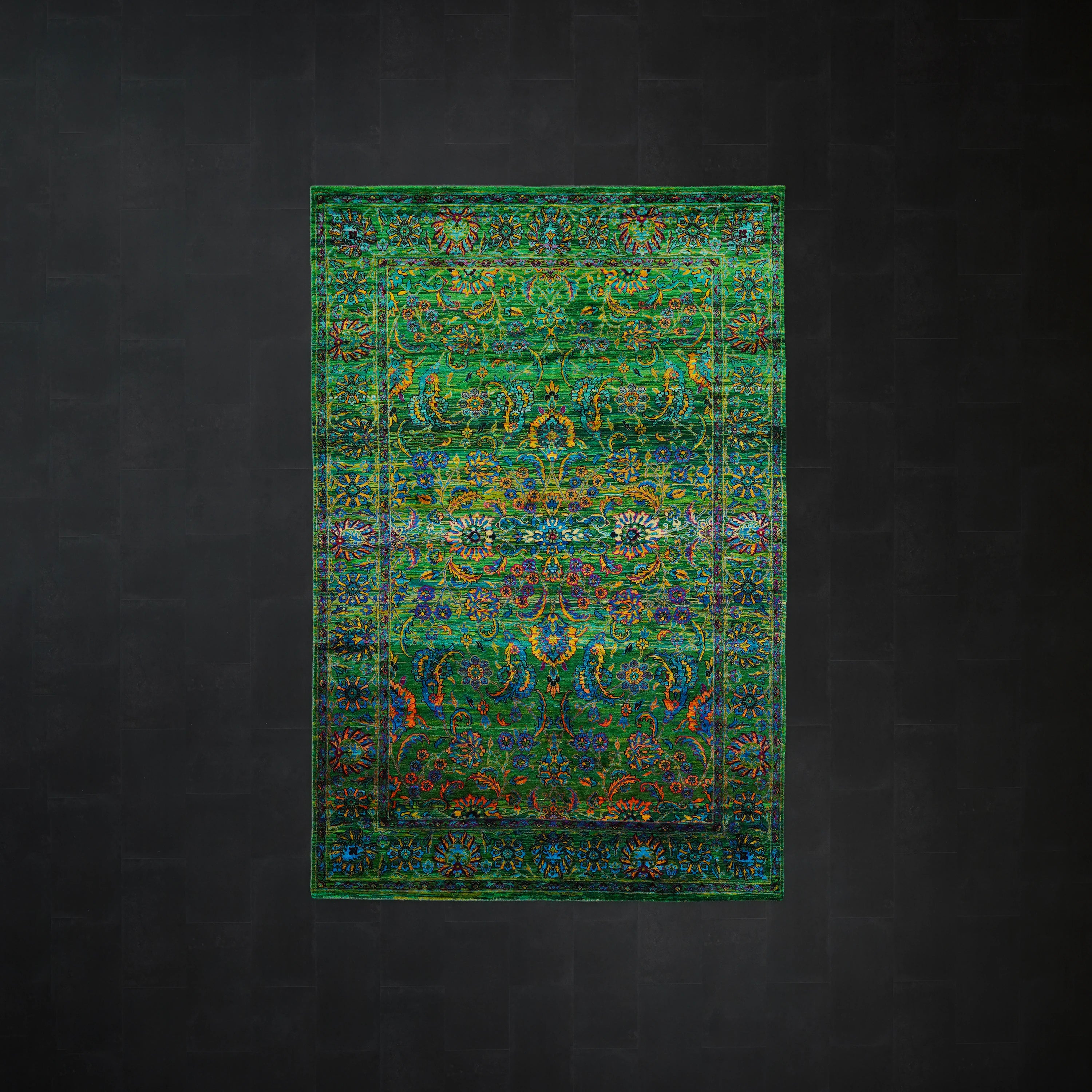 Elvan Series Handwoven Uşak Patterned Green Silk Rug