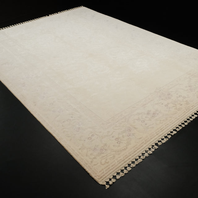 Emirgan Serisi El Dokuma Çiçek Desenli Klasik Yün Halı, krem, 238x331 cm — Halıcızade