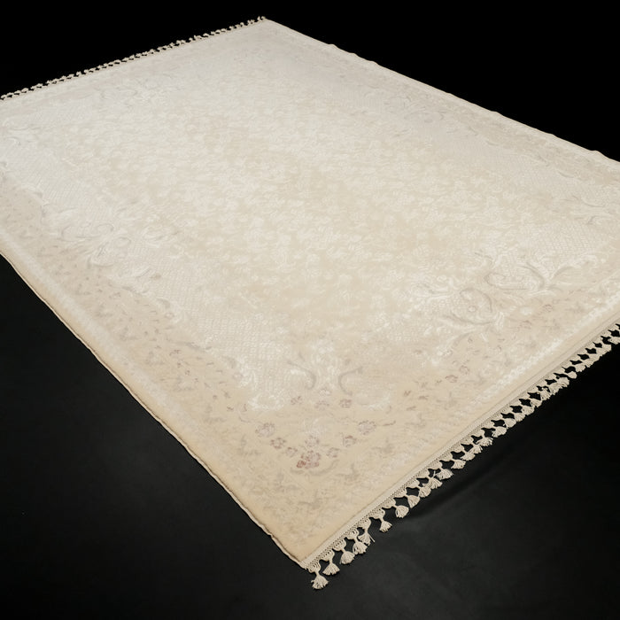 Emirgan Serisi El Dokuma Çiçek Desenli Viskon Krem Halı, 219x290 cm — Halıcızade