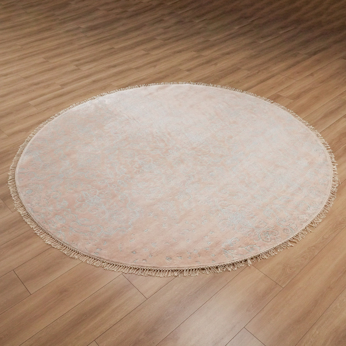 Ferforje Serisi El Dokuma Vintage Desenli Bej Yuvarlak Halı, 250x250 cm — Halıcızade