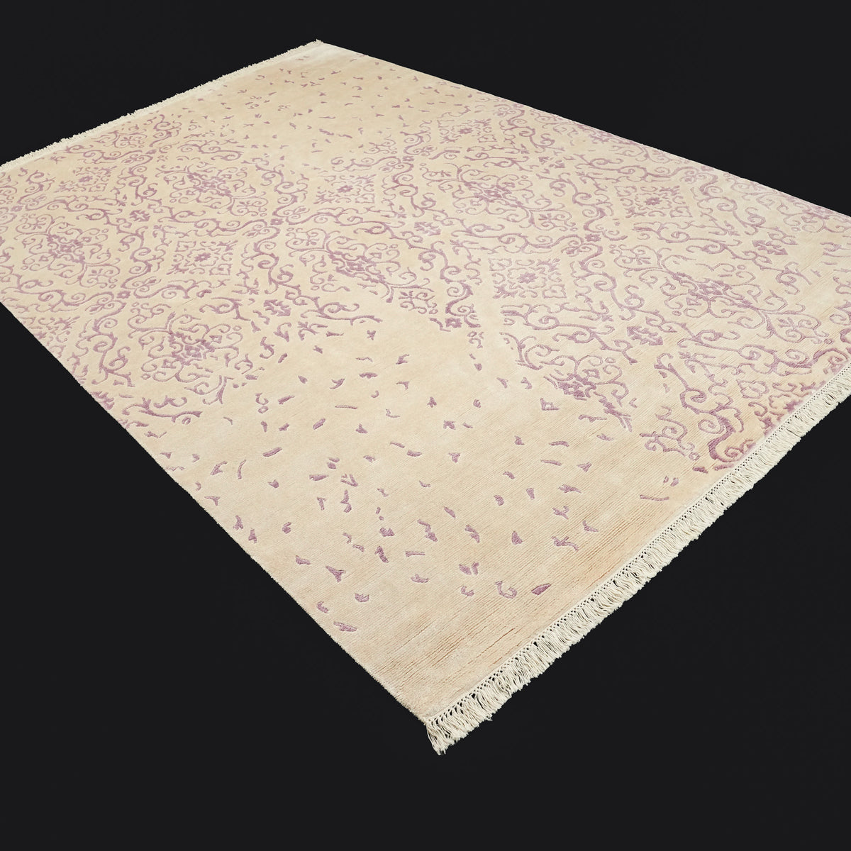 Ferforje Serisi El Dokuma Vintage Desenli Krem Mor Halı, 90x150 – 200x300 cm — Halıcızade
