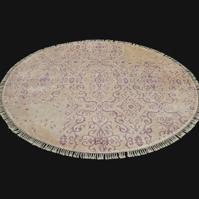 Ferforje Serisi Vintage Desenli El Dokuma Yuvarlak Halı, pembe, 200x200 cm — Halıcızade