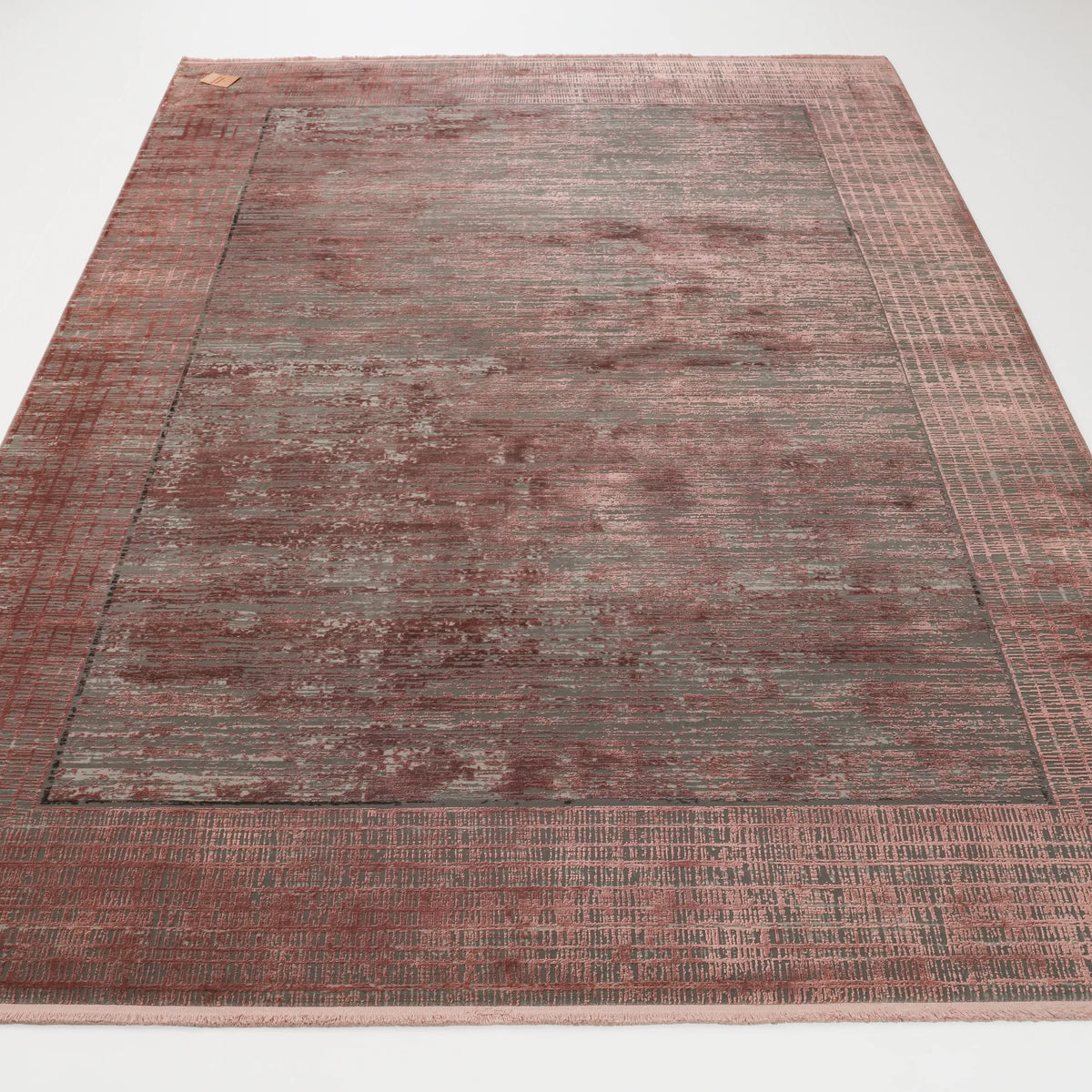 Fresco Dyed Serisi Çerçeve Desenli Pembe Viskon Halı — makine dokuma