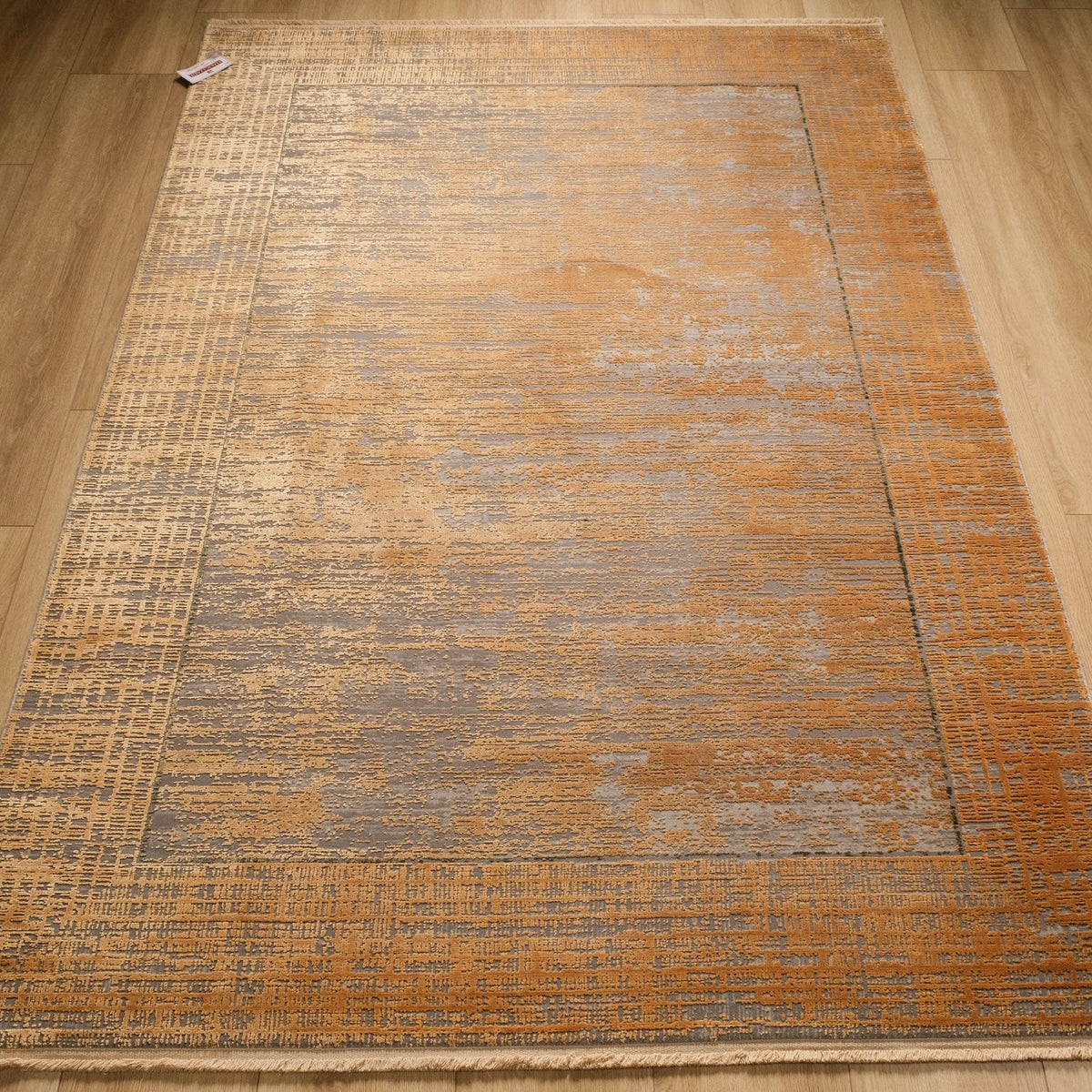 Fresco Dyed Serisi Makine Dokuma Çerçeve Desenli Sarı Halı — 80x150, 100x200, 120x180, 160x230 cm
