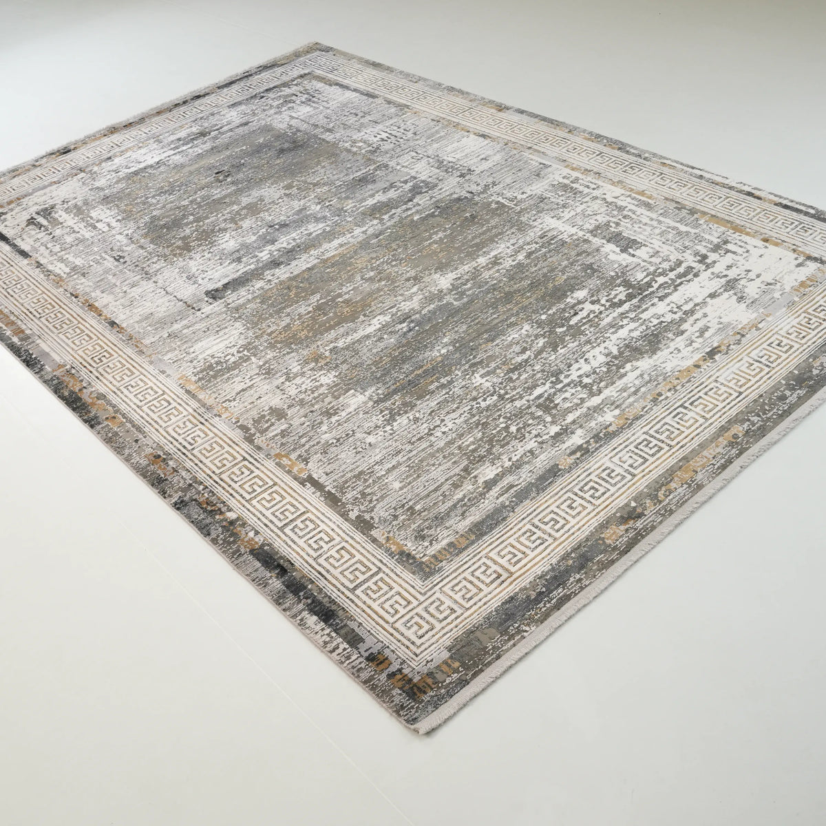 Fresco Serisi Makine Dokuma Çerçeve Desenli Gri Halı