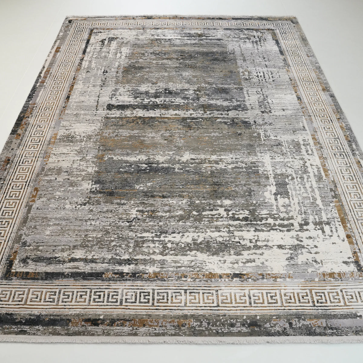 Fresco Serisi Makine Dokuma Çerçeve Desenli Gri Halı