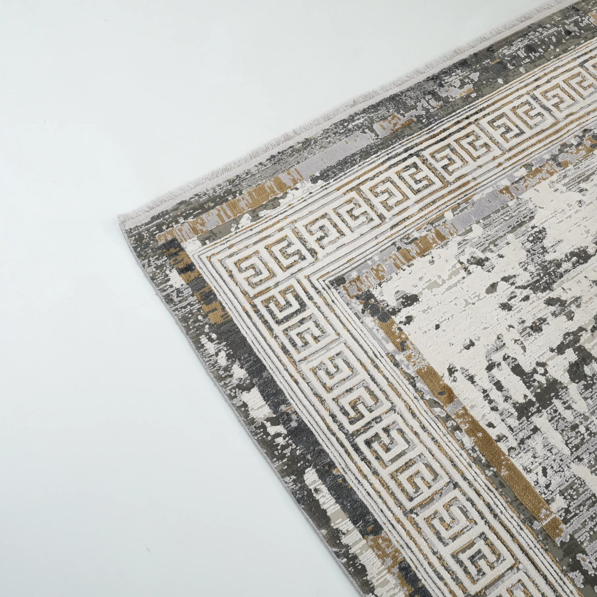 Fresco Serisi Makine Dokuma Çerçeve Desenli Gri Halı — modern tasarım