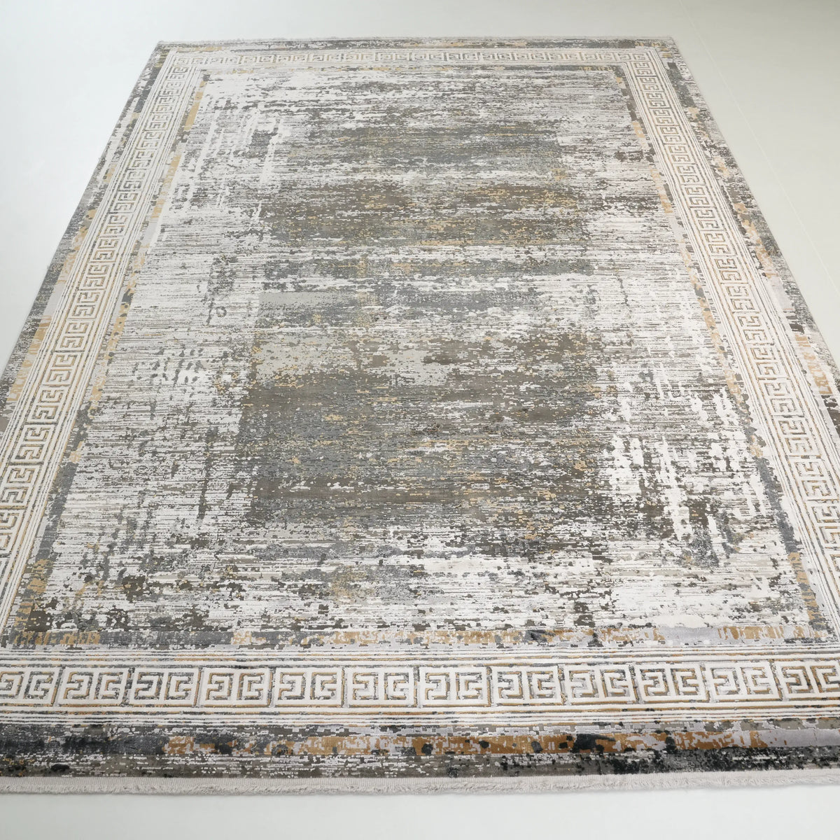 Fresco Serisi Makine Dokuma Çerçeve Desenli Gri Halı — 80x150, 100x200, 120x180, 80x300 cm