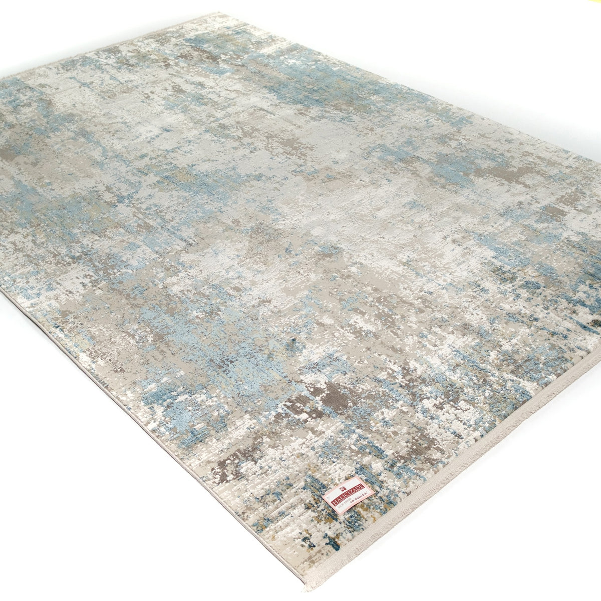 Fresco Serisi Makine Dokuma Soyut Desenli Mavi Viskon Halı — salon halısı