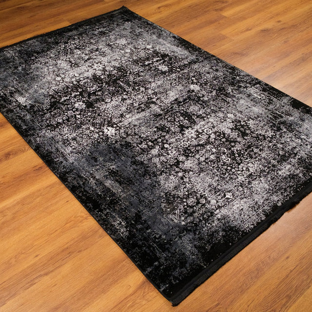 Fresco Serisi Makine Dokuma Vintage Desenli Siyah Halı, 80x150 – 120x180 cm — Halıcızade