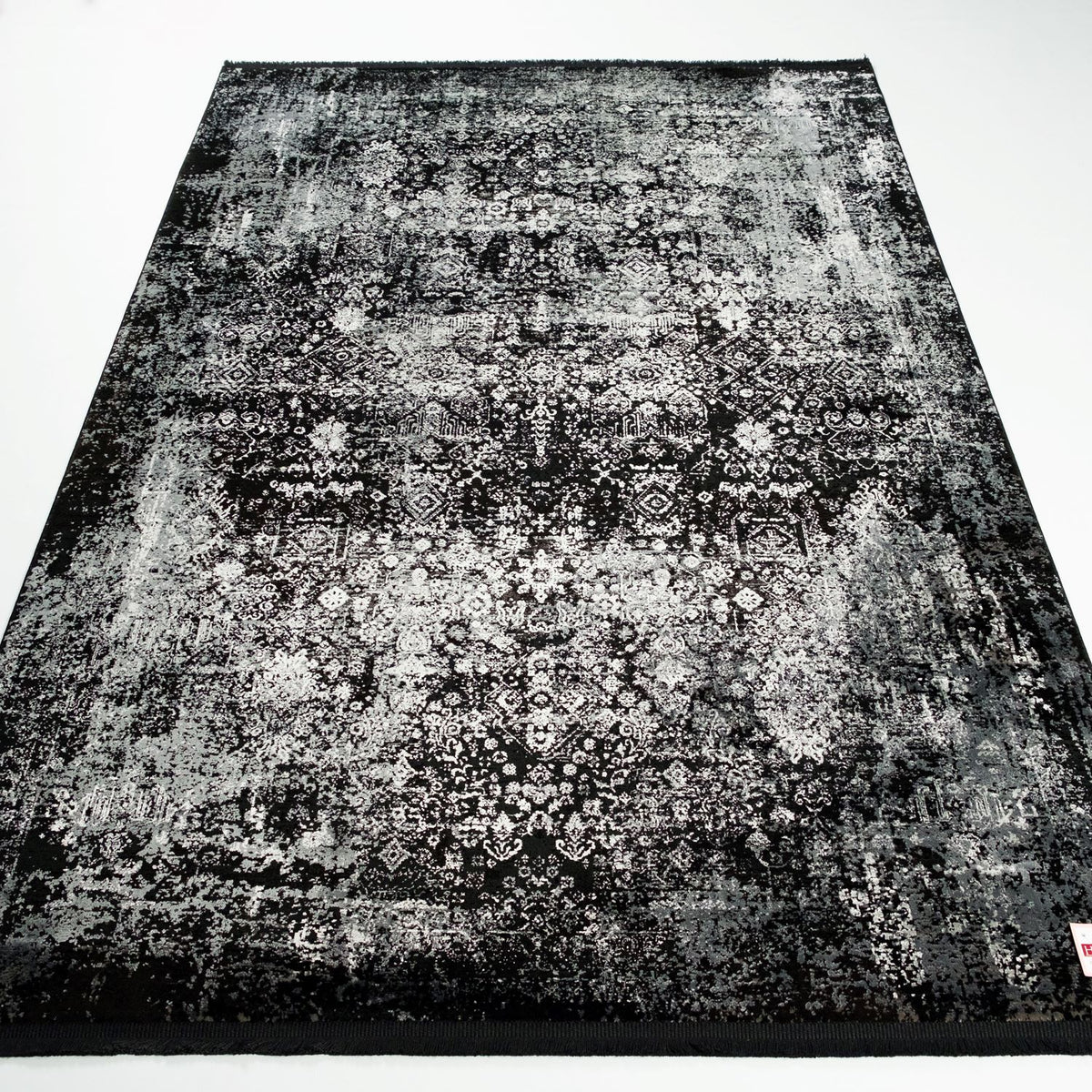 Fresco Serisi Makine Dokuma Vintage Desenli Siyah Halı — 80x150, 120x180 cm