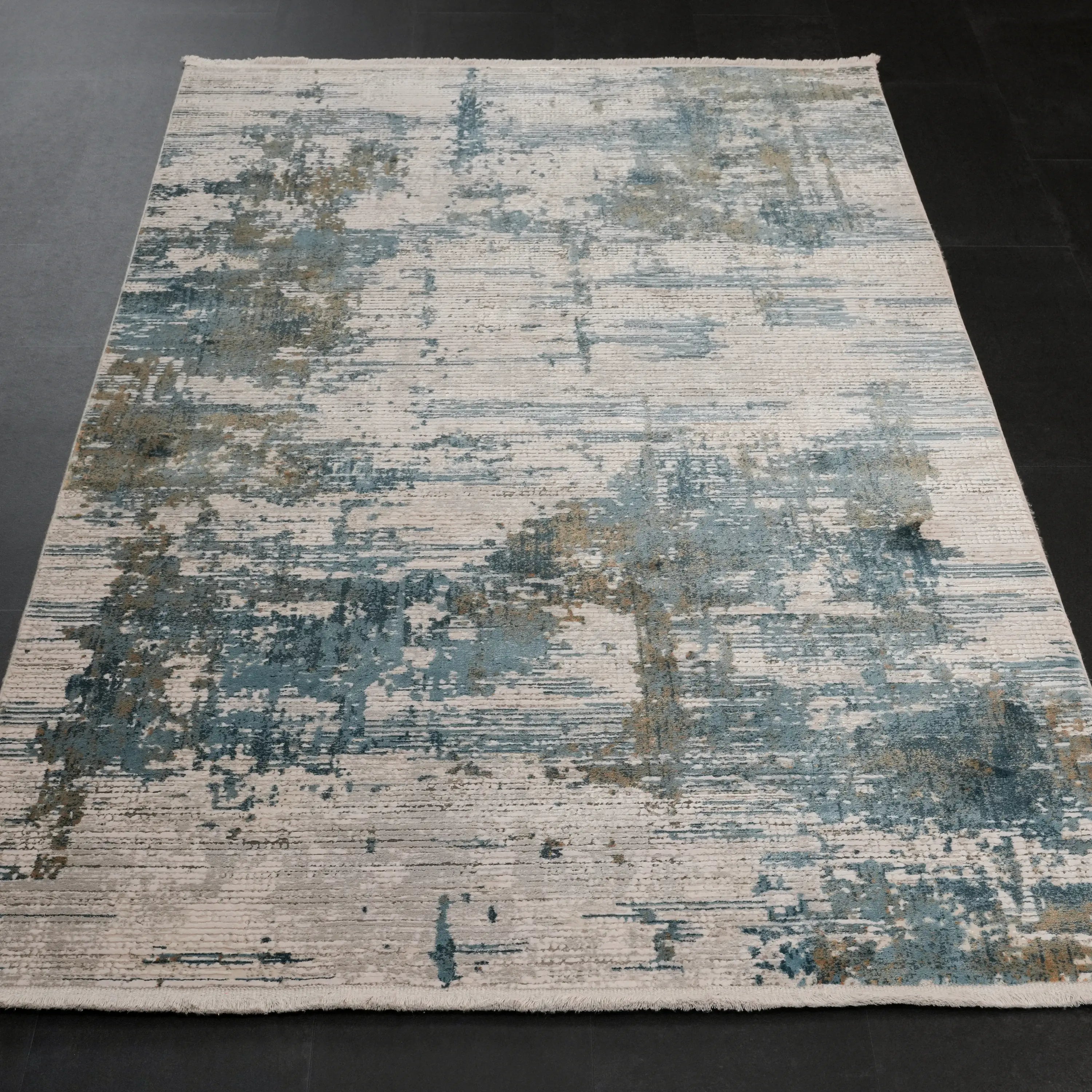 Fresco Serisi Soyut Desenli Mavi Viskon Halı