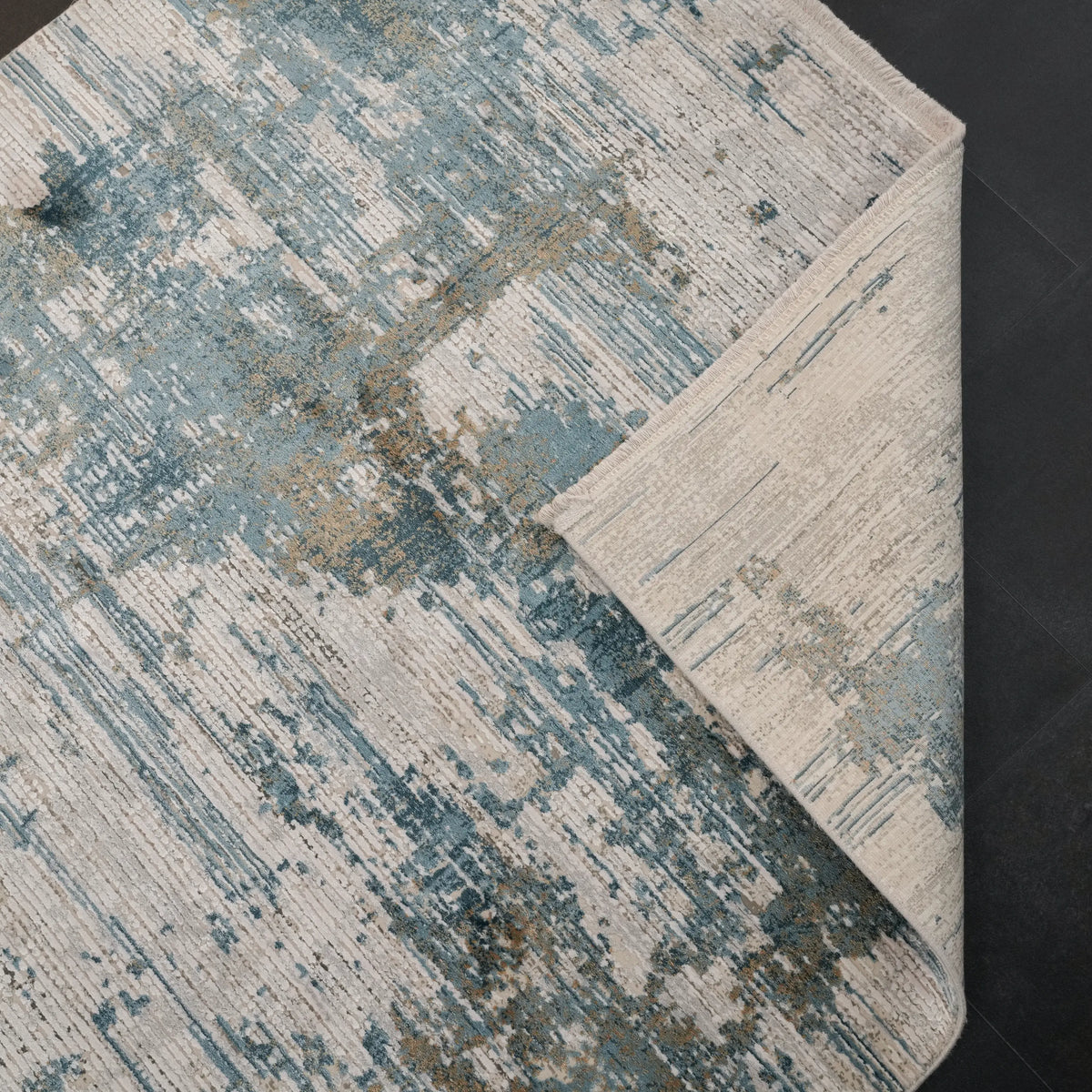 Fresco Serisi Soyut Desenli Mavi Viskon Halı