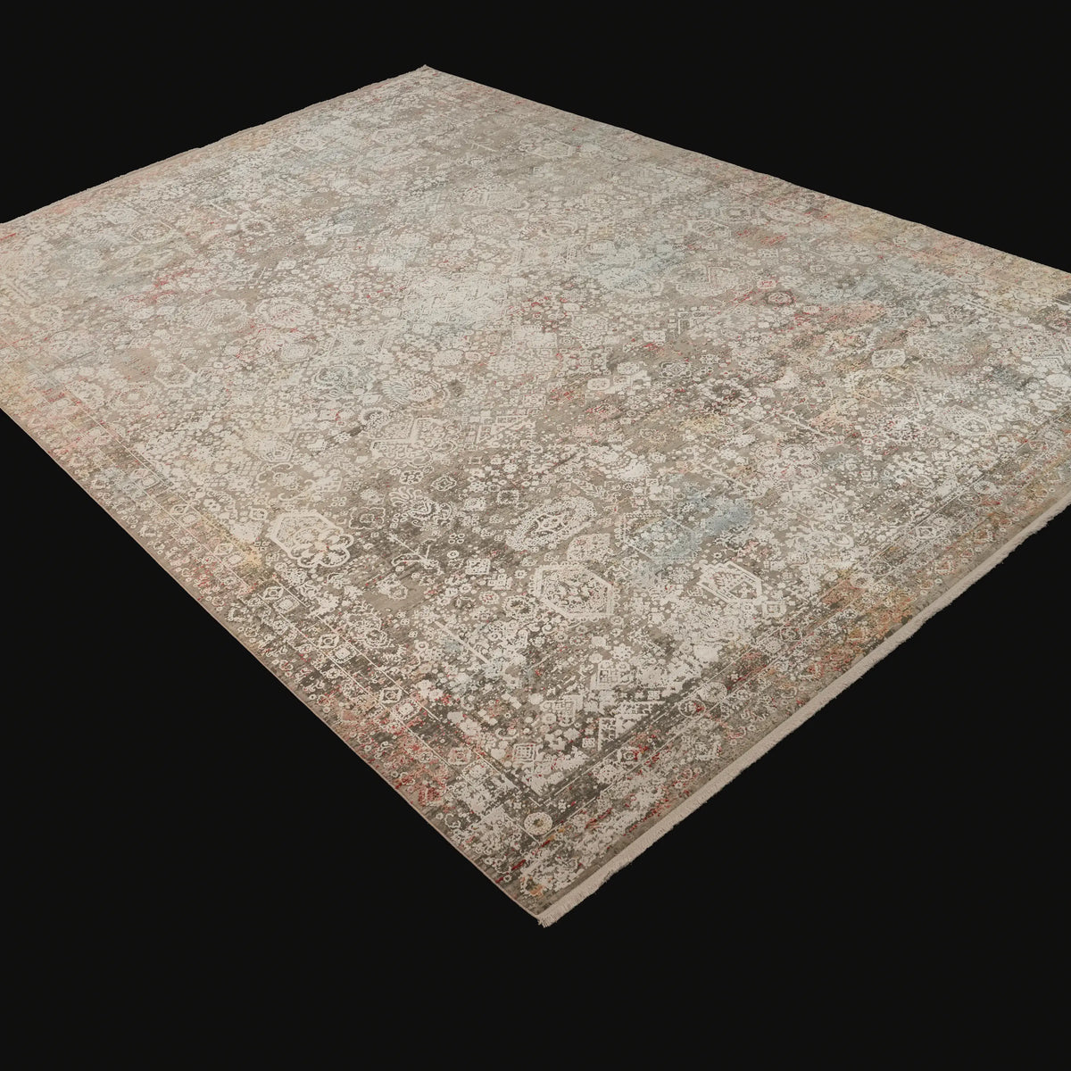 Fresco Serisi Vintage Desenli Gri Viskon Halı, 240x340 cm — Halıcızade