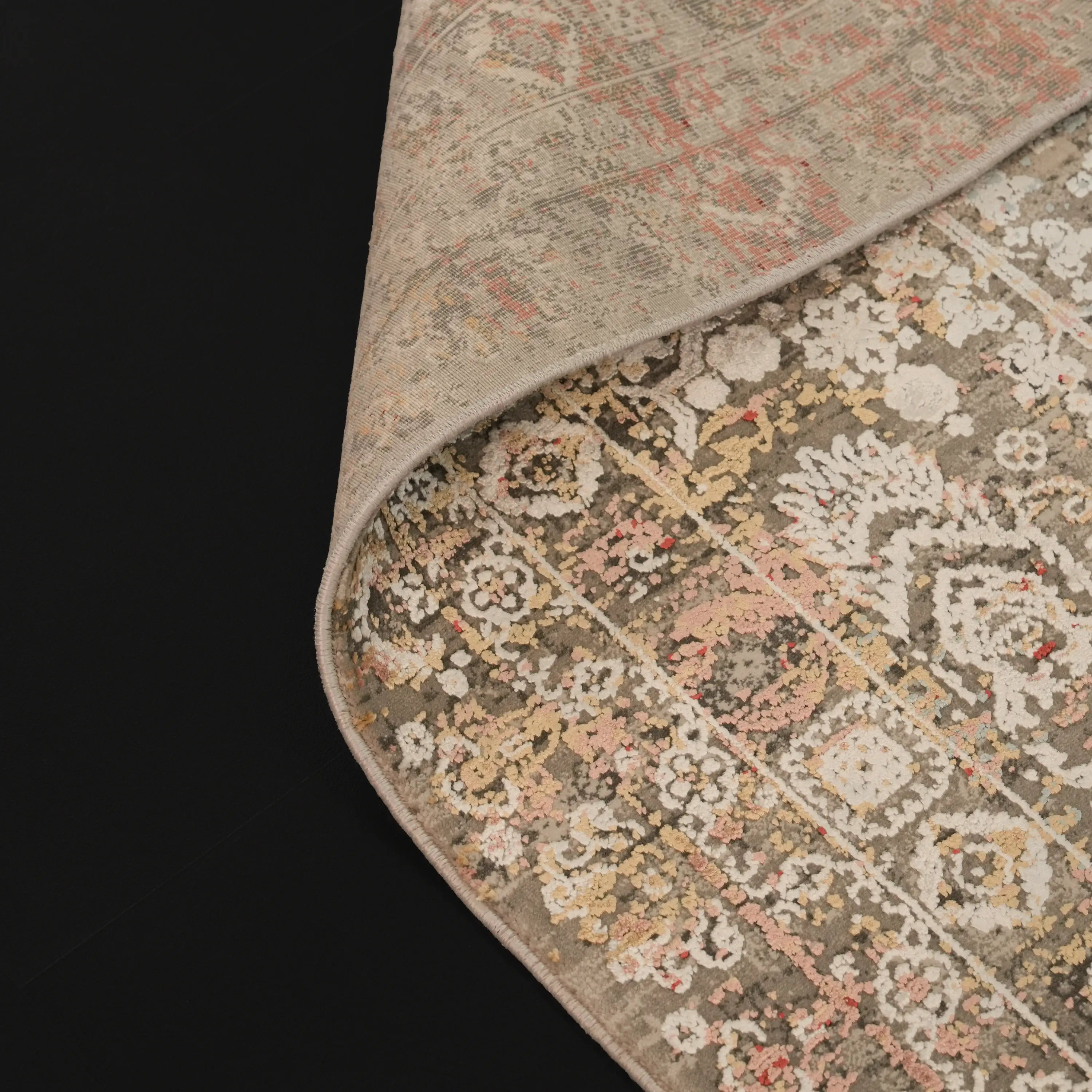 Fresco Serisi Vintage Desenli Gri Viskon Halı