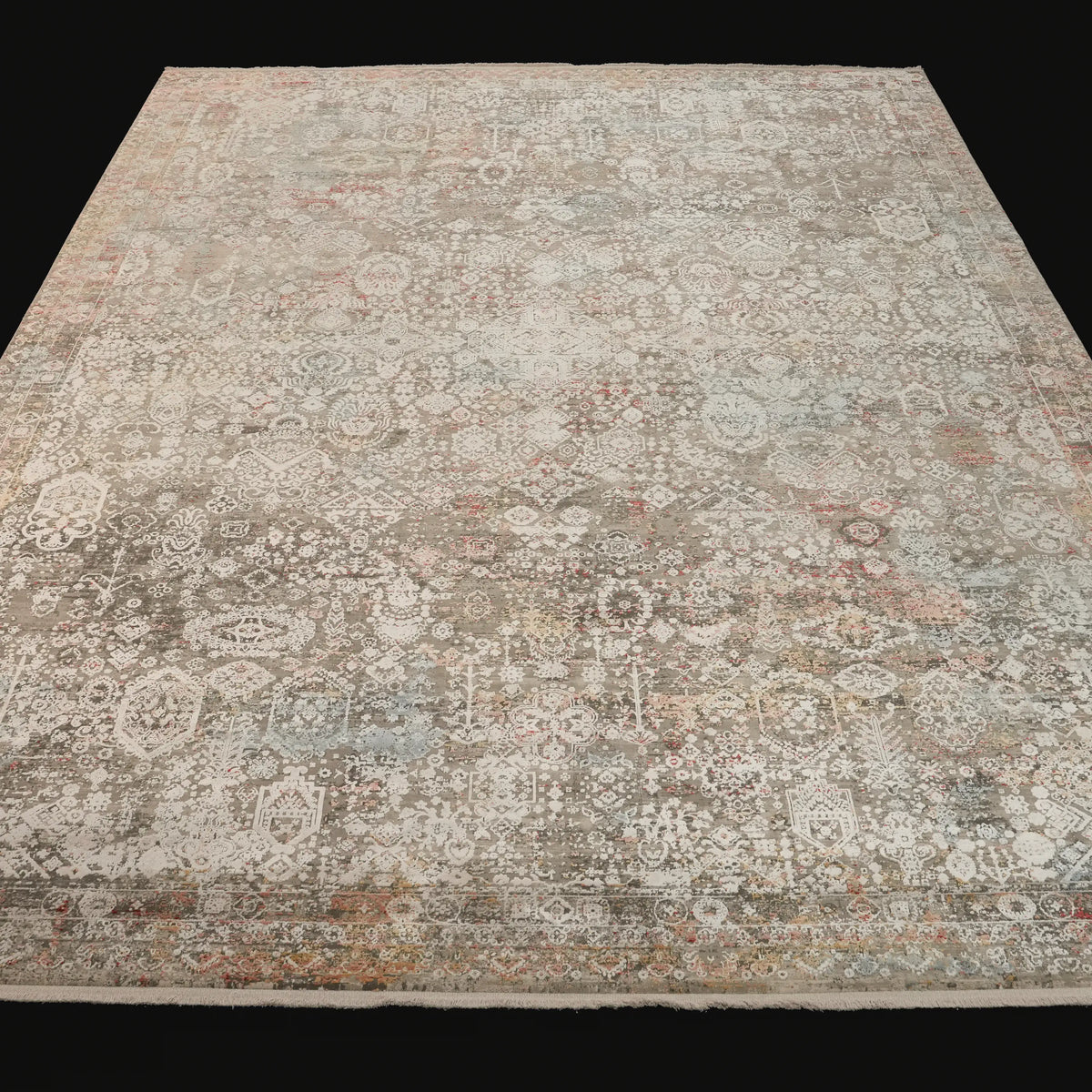 Fresco Serisi Vintage Desenli Gri Viskon Halı — makine dokuma