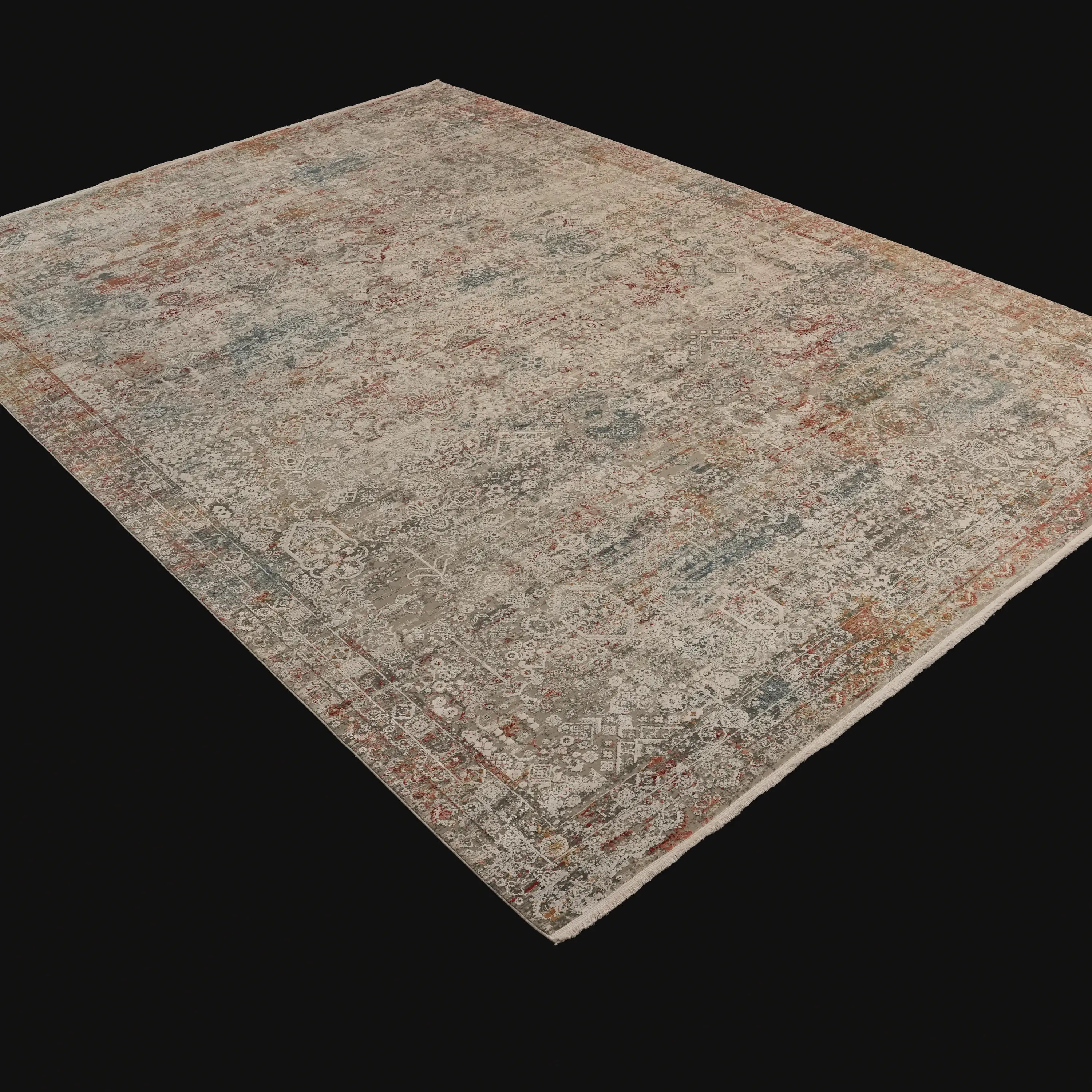 Fresco Serisi Vintage Desenli Gri Viskon Halı