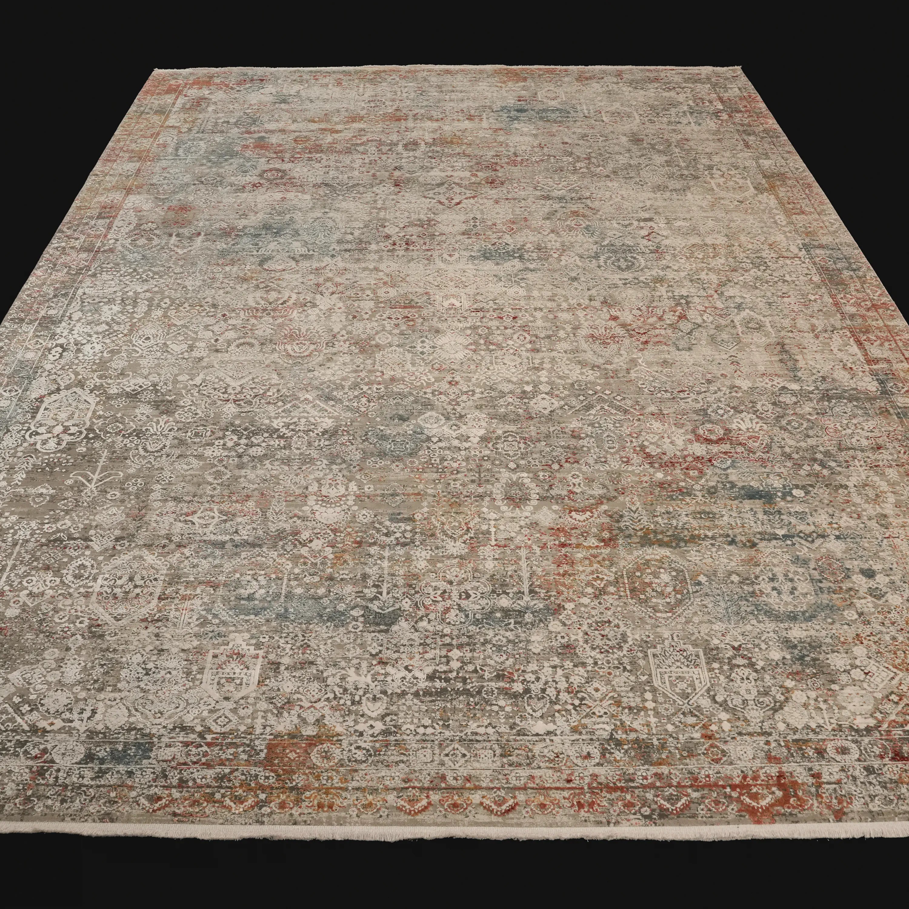 Fresco Serisi Vintage Desenli Gri Viskon Halı