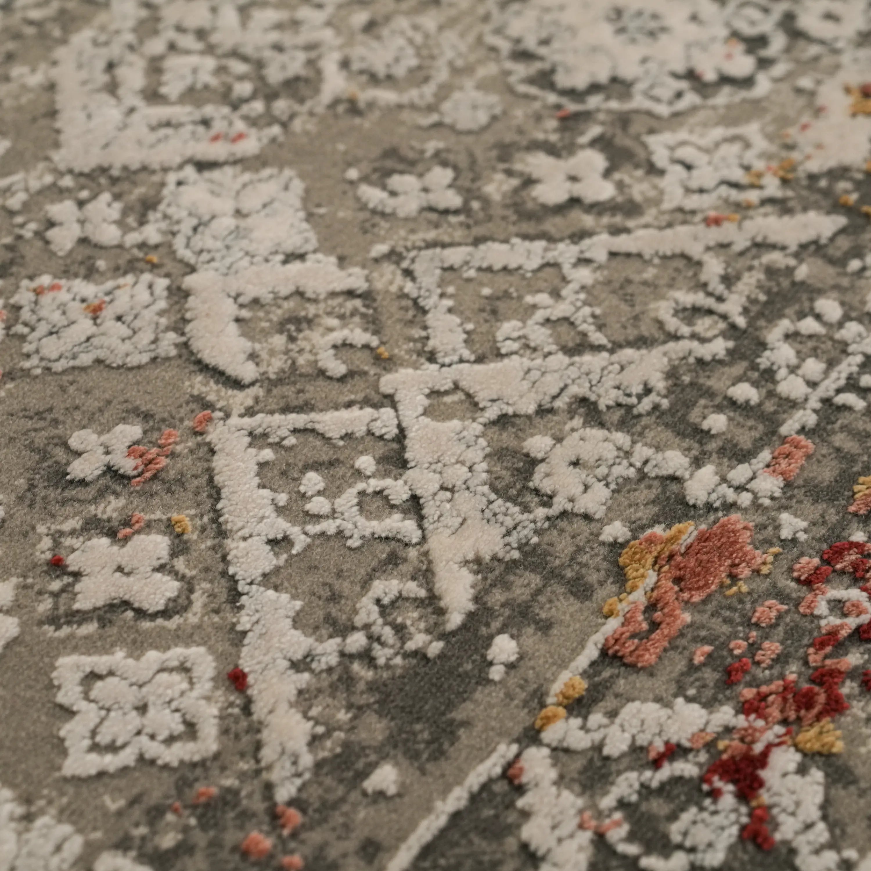 Fresco Serisi Vintage Desenli Gri Viskon Halı