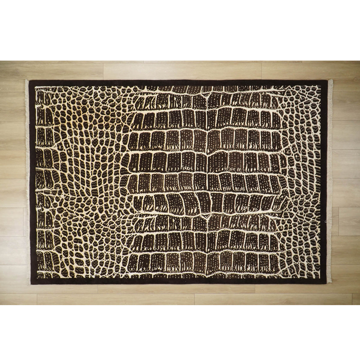Brown Geometric Hand-Knotted Wool Rug — modern design