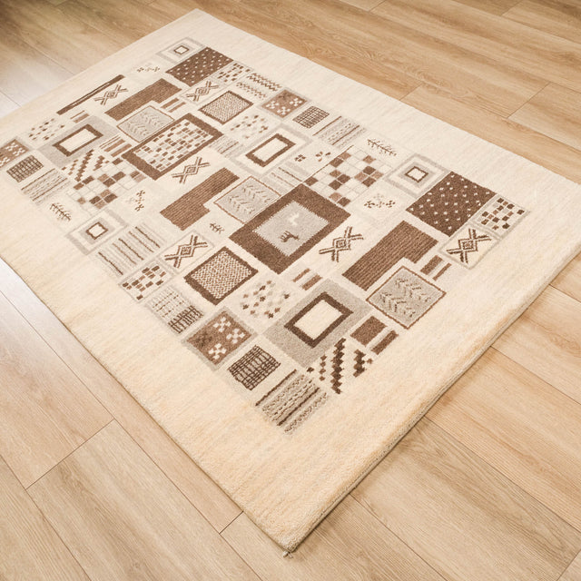 Geometrik Desenli El Dokuma Halı, krem, 125x186 cm — Halıcızade