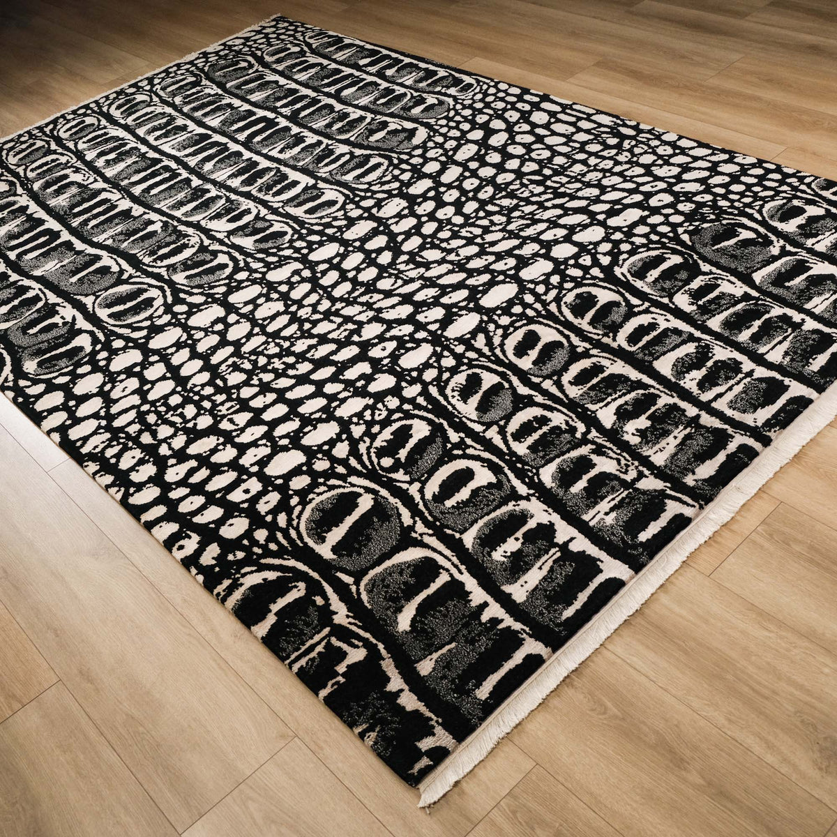 Geometrik Desenli El Dokuma Halı, siyah, 200x300 cm — Halıcızade