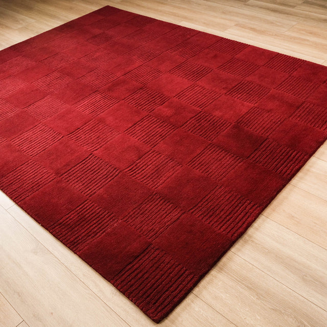 Geometrik Desenli El Dokuma Halı, bordo, 250x305 – 252x356 cm — Halıcızade