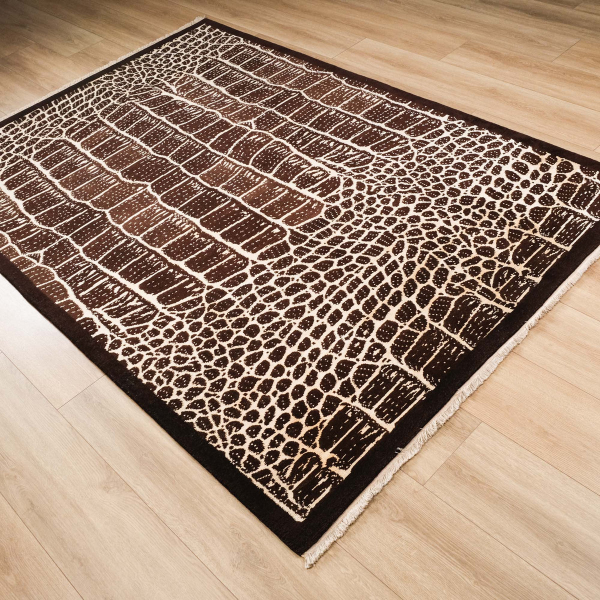 Brown Geometric Hand-Knotted Wool Rug, Brown, 170x240 – 200x300 cm — Halıcızade