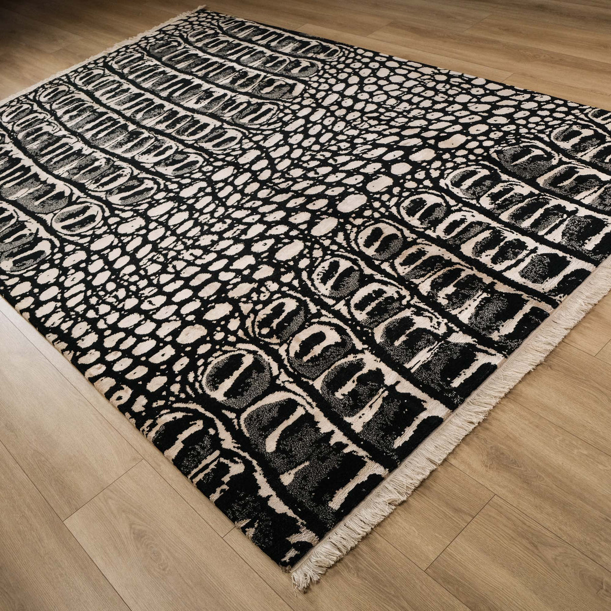 Geometrik Desenli El Dokuma Halı, siyah, 200x300 cm — Halıcızade