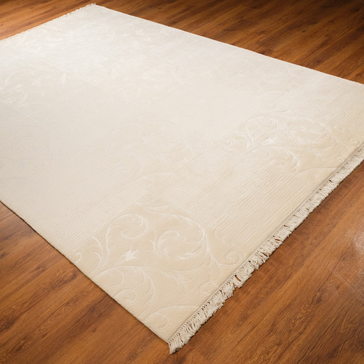 Geometrik Desenli El Dokuma Halı, beyaz, 200x300 – 250x300 cm — Halıcızade