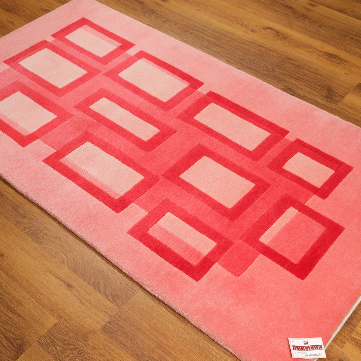 Geometrik Desenli El Dokuma Halı, pembe, 90x160 cm — Halıcızade