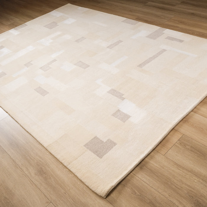 Geometrik Desenli Tezgah Dokuma Krem Yatak Odası Halısı, 170x240 – 200x300 cm — Halıcızade