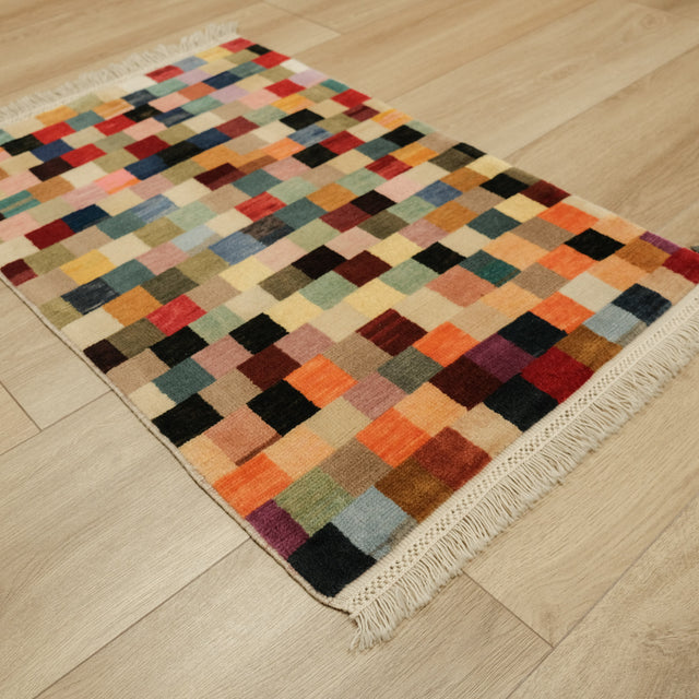 Geometrik Desenli El Dokuma Modern Çok Renkli Bebek ve Çocuk Odası Halısı, 61x93 cm — Halıcızade