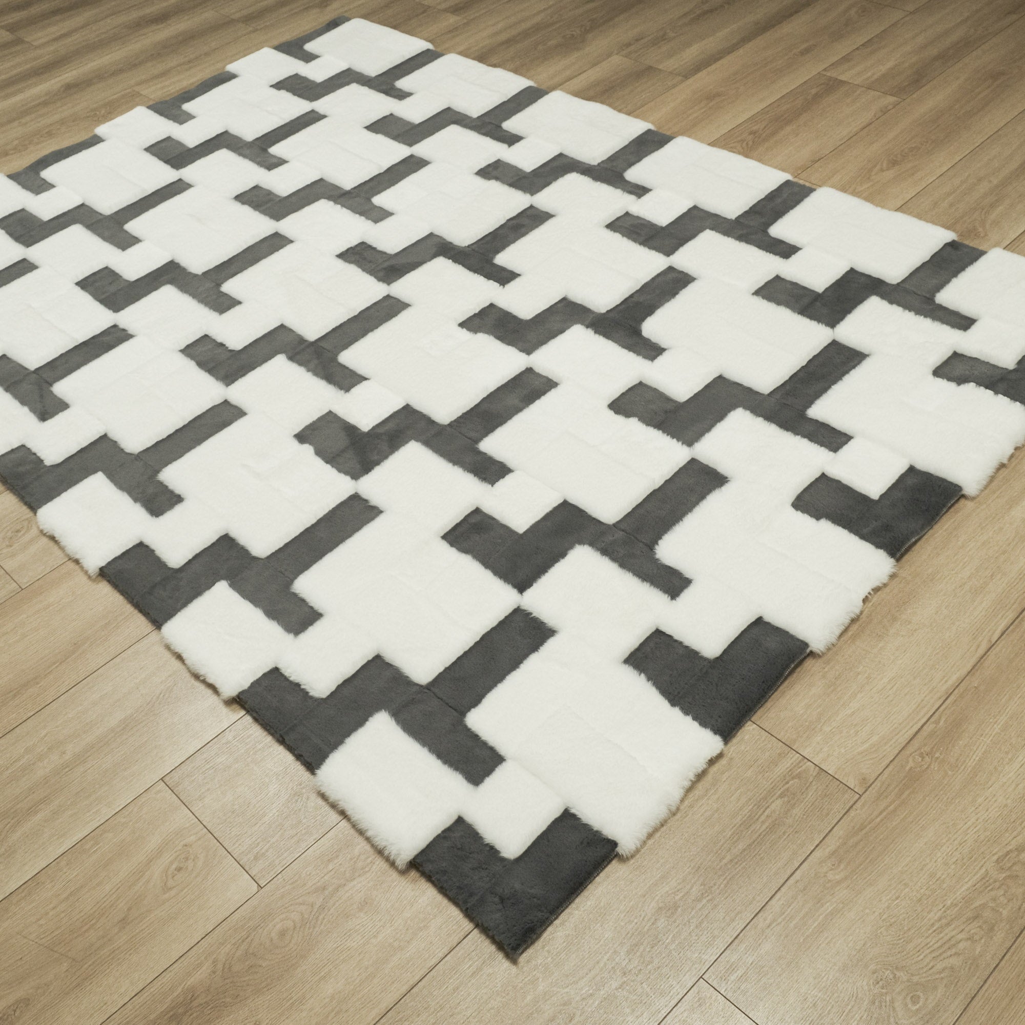 Geometric Patterned Plush Sheepskin Rug