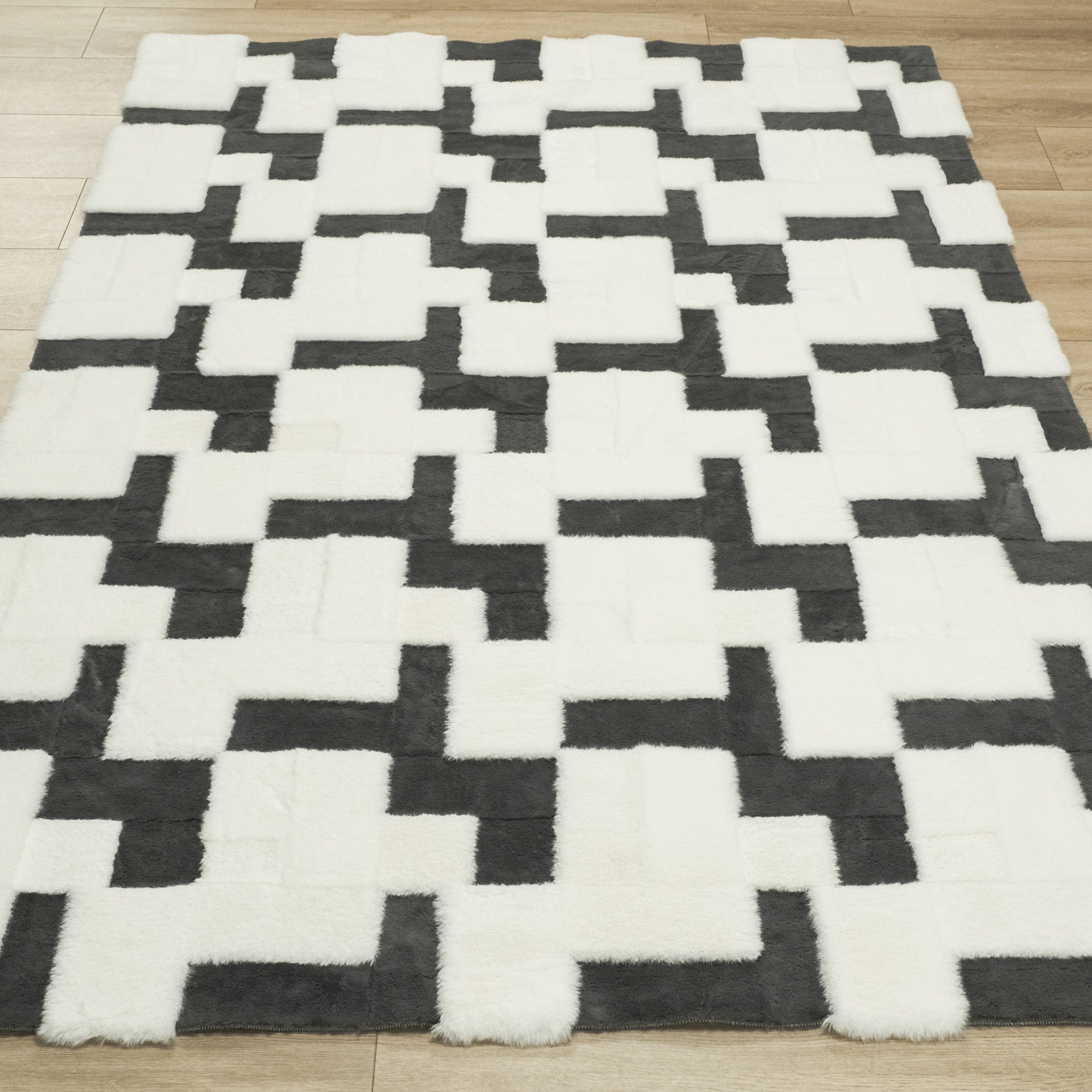 Geometric Patterned Plush Sheepskin Rug