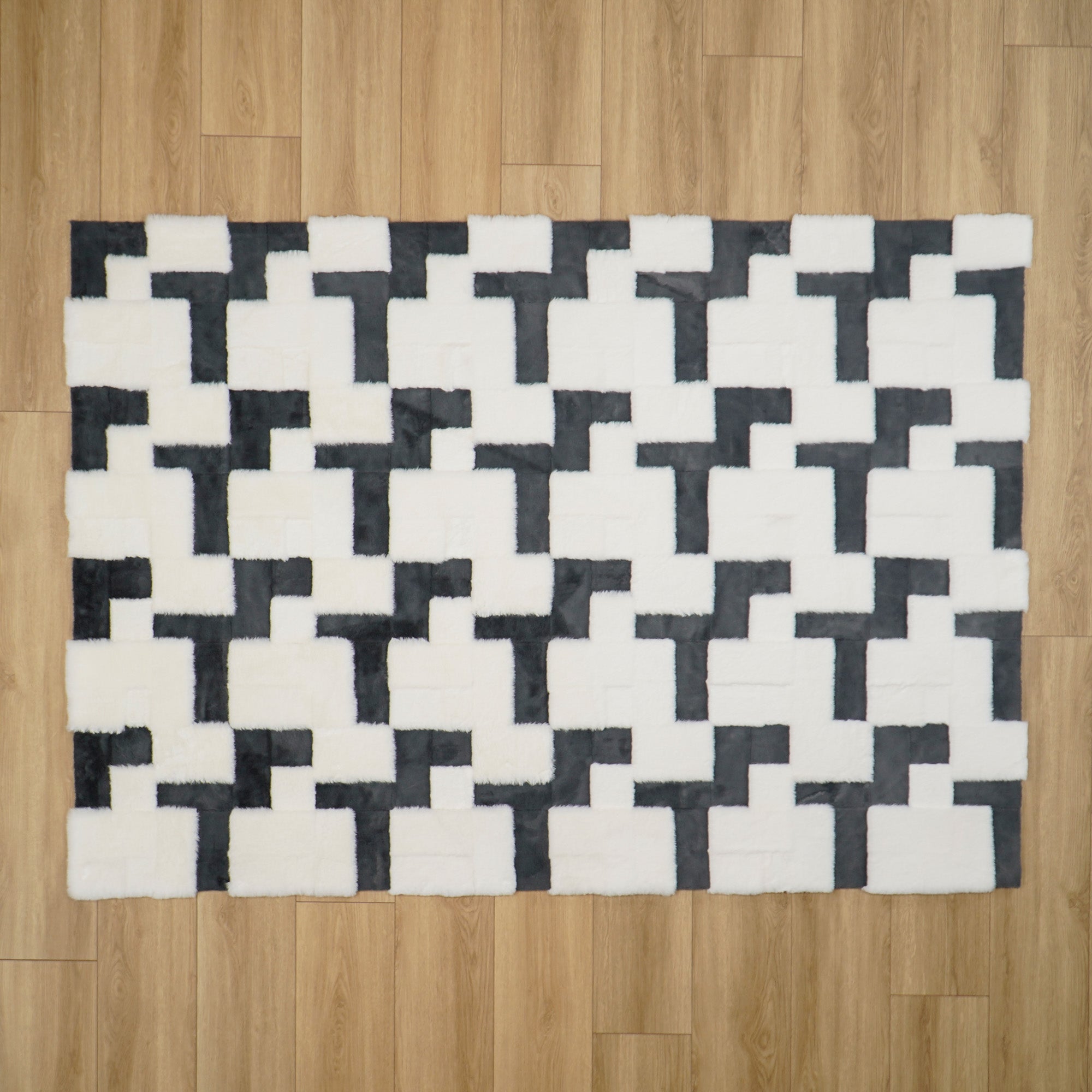 Geometric Patterned Plush Sheepskin Rug