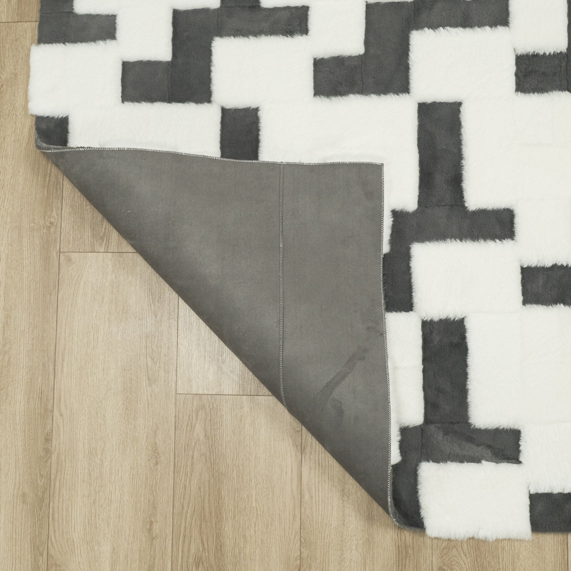 Geometric Patterned Plush Sheepskin Rug